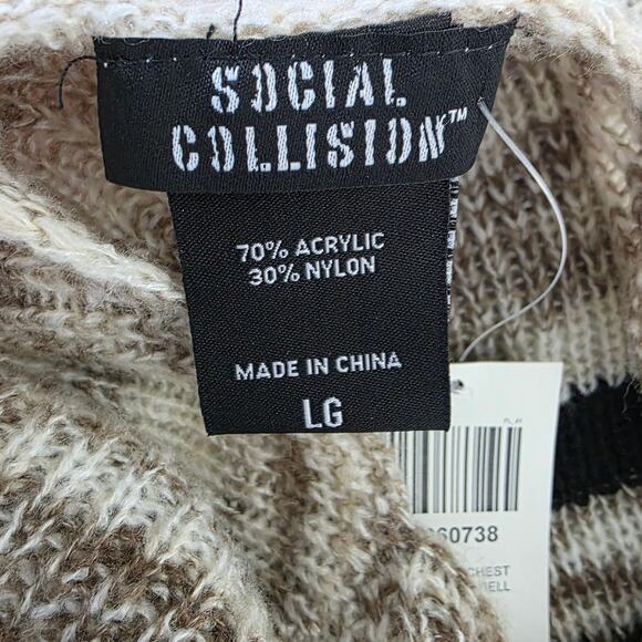 Hot topic Social Collision Cream & Black Stripe Girls Crop Sweater sz L - Picture 6 of 10